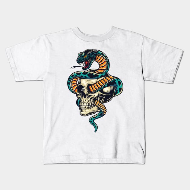 Skull With Snake Artwork Kids T-Shirt by Utopia Shop